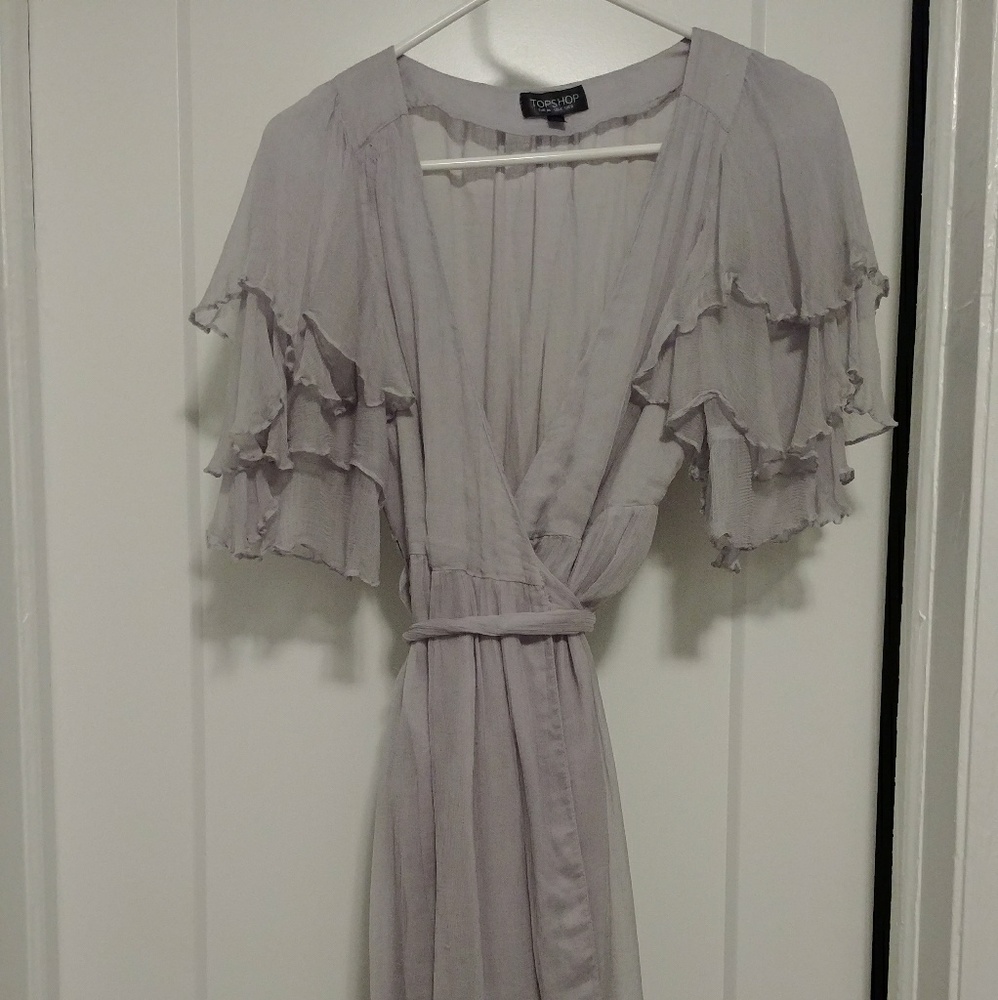 Slate Gray Tiered Sleeve Wrap Dress